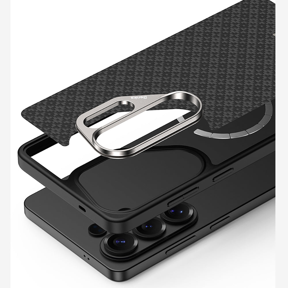 Galaxy S26 Ultra Kılıf M-Safe Şarj Özellikli Benks ArmorPro ArmorGrid Serisi Kevlar Karbon Kılıf