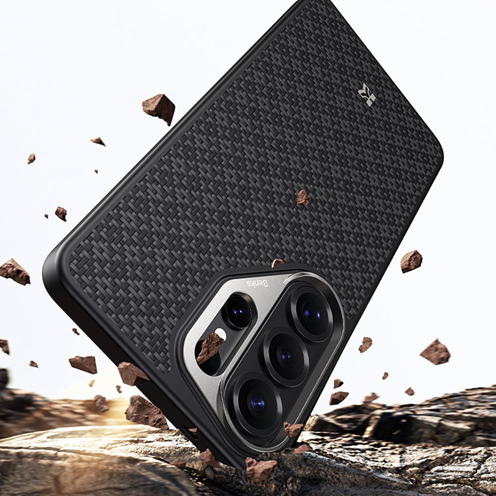 Galaxy S26 Ultra Kılıf M-Safe Şarj Özellikli Benks ArmorPro ArmorGrid Serisi Kevlar Karbon Kılıf