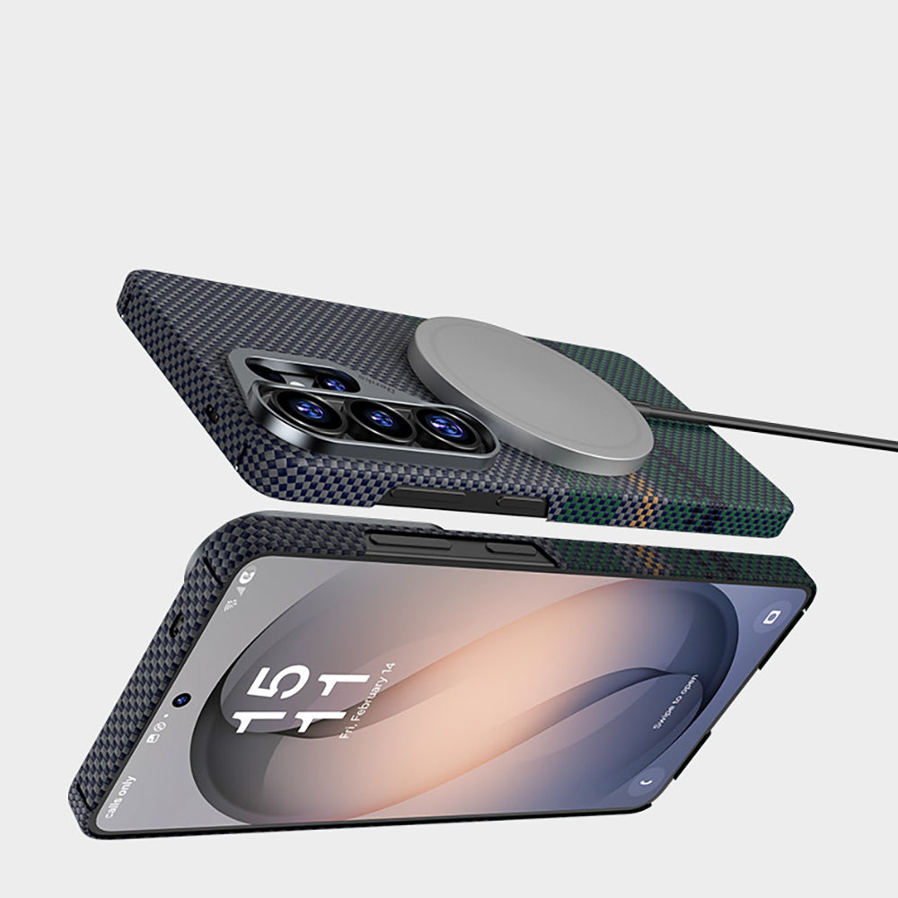 Galaxy S26 Ultra Kılıf M-safe Şarj Özellikli Karbon Fiber Tasarımlı Benks Aurora ArmorAir Kevlar Kılıf