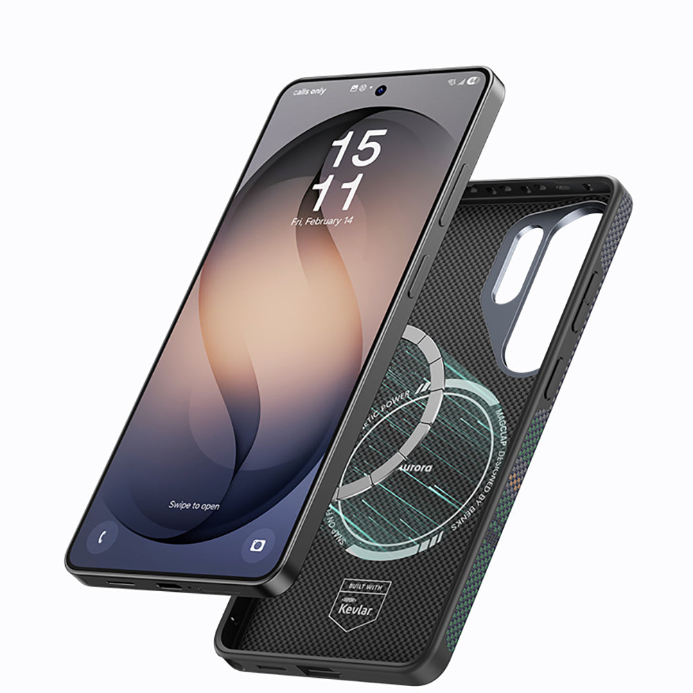 Galaxy S26 Ultra Kılıf M-safe Şarj Özellikli Karbon Fiber Tasarımlı Benks Aurora ArmorPro Kevlar Kılıf