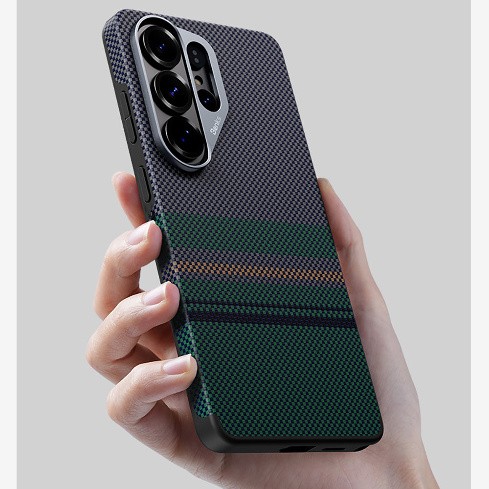 Galaxy S26 Ultra Kılıf M-safe Şarj Özellikli Karbon Fiber Tasarımlı Benks Aurora ArmorPro Kevlar Kılıf