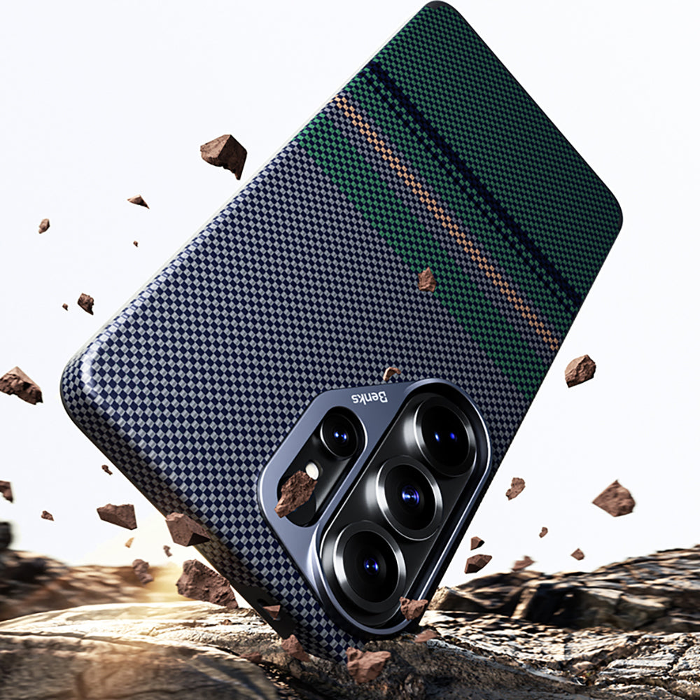 Galaxy S26 Ultra Kılıf M-safe Şarj Özellikli Karbon Fiber Tasarımlı Benks Aurora ArmorPro Kevlar Kılıf