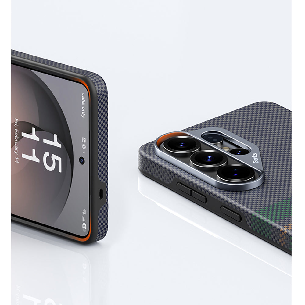 Galaxy S26 Ultra Kılıf M-safe Şarj Özellikli Karbon Fiber Tasarımlı Benks Aurora ArmorPro Kevlar Kılıf
