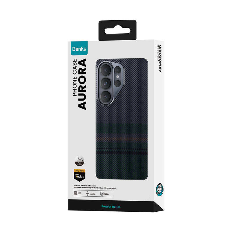 Galaxy S26 Ultra Kılıf M-safe Şarj Özellikli Karbon Fiber Tasarımlı Benks Aurora ArmorPro Kevlar Kılıf