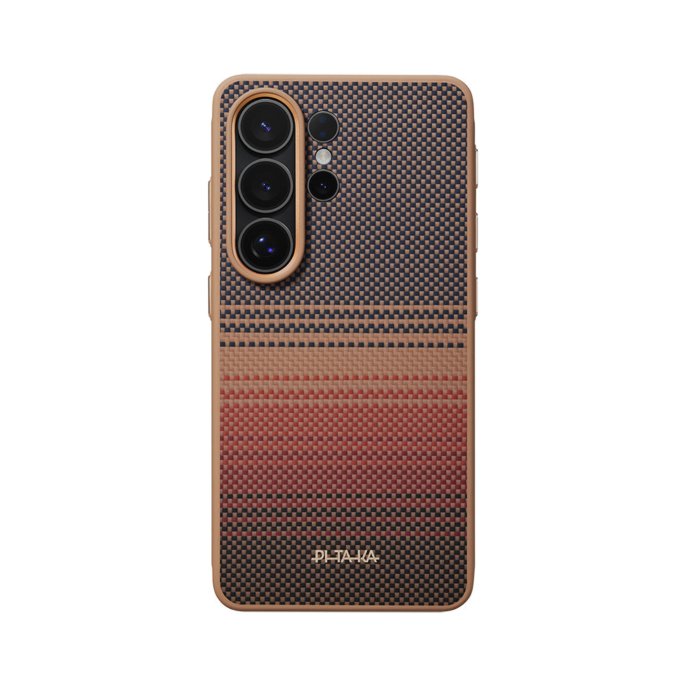 Galaxy S26 Ultra Kılıf M-safe Şarj Özellikli Pitaka Tactile Woven Sunset-Moonrise Aramid Cairn Serisi Karbon Kılıf