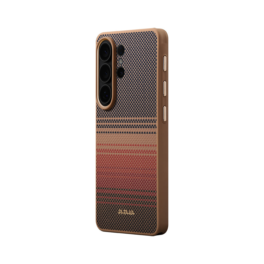 Galaxy S26 Ultra Kılıf M-safe Şarj Özellikli Pitaka Tactile Woven Sunset-Moonrise Aramid Cairn Serisi Karbon Kılıf