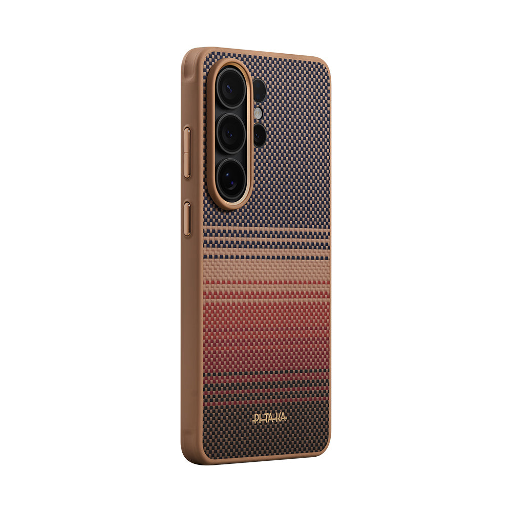 Galaxy S26 Ultra Kılıf M-safe Şarj Özellikli Pitaka Tactile Woven Sunset-Moonrise Aramid Cairn Serisi Karbon Kılıf