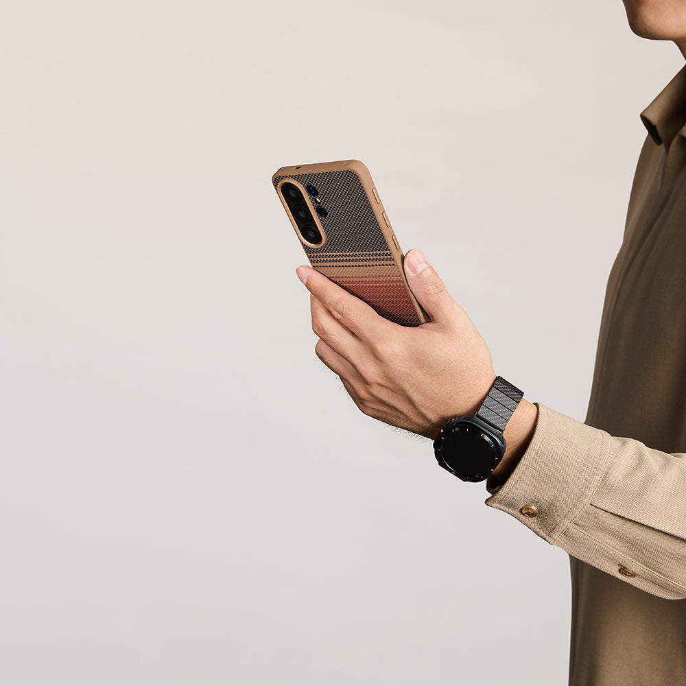 Galaxy S26 Ultra Kılıf M-safe Şarj Özellikli Pitaka Tactile Woven Sunset-Moonrise Aramid Cairn Serisi Karbon Kılıf