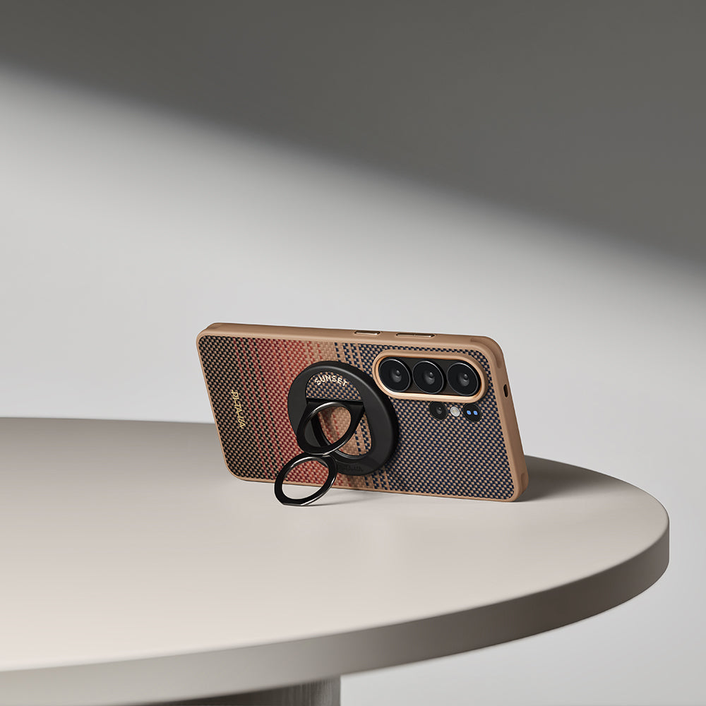 Galaxy S26 Ultra Kılıf M-safe Şarj Özellikli Pitaka Tactile Woven Sunset-Moonrise Aramid Cairn Serisi Karbon Kılıf