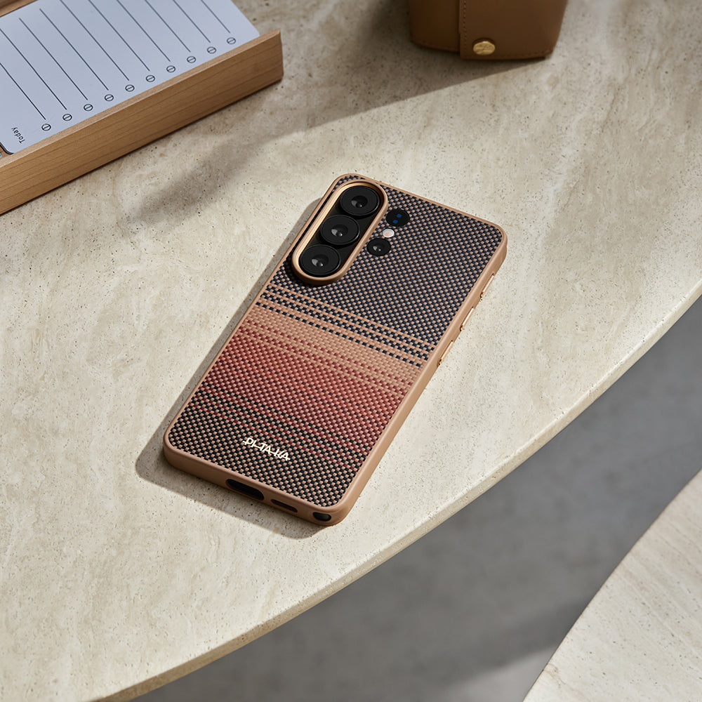 Galaxy S26 Ultra Kılıf M-safe Şarj Özellikli Pitaka Tactile Woven Sunset-Moonrise Aramid Cairn Serisi Karbon Kılıf