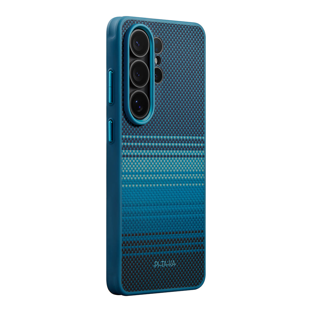 Galaxy S26 Ultra Kılıf M-safe Şarj Özellikli Pitaka Tactile Woven Sunset-Moonrise Aramid Cairn Serisi Karbon Kılıf