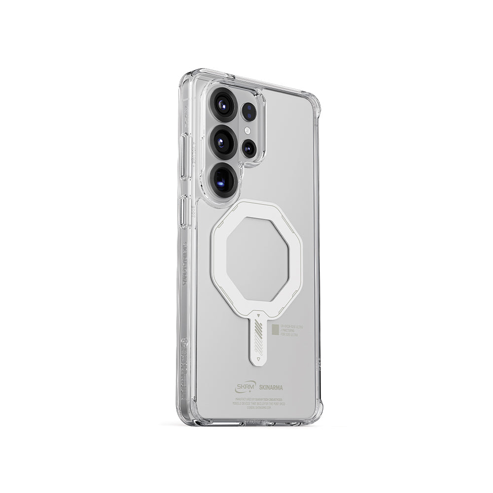 Galaxy S26 Ultra Kılıf M-safe Şarj Özellikli Şeffaf Airbag Tasarımlı Skinarma Saido Mag-Charge Nightglow Kılıf