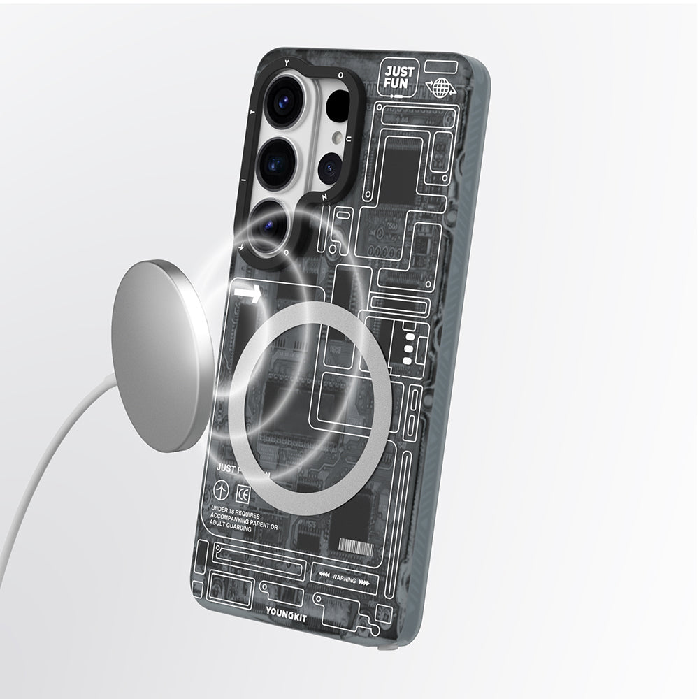 Galaxy S26 Ultra Kılıf M-safe Şarj Özellikli Youngkit 360 Derece Standlı Technology Serisi Kılıf