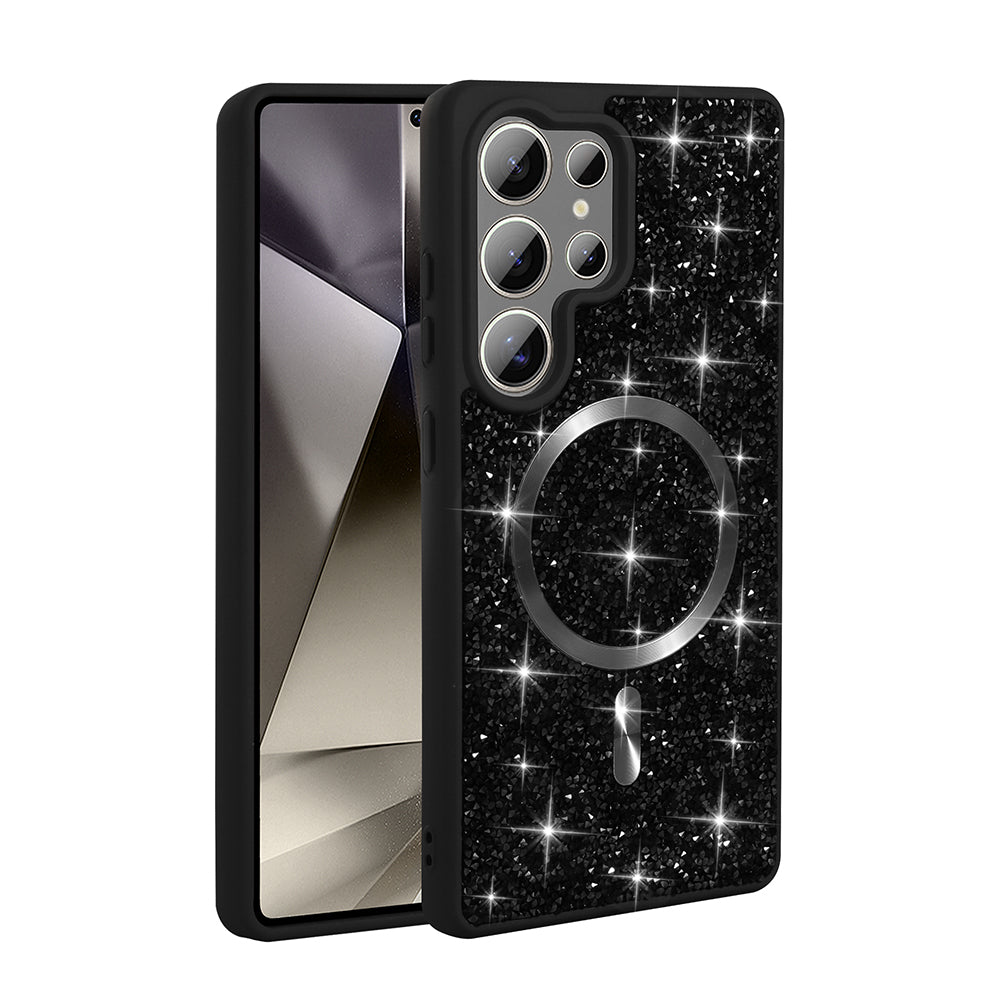Galaxy S26 Ultra Kılıf Pırlanta Tasarımlı M-safe Şarj Özellikli Zore Mozaik Silikon Kılıf