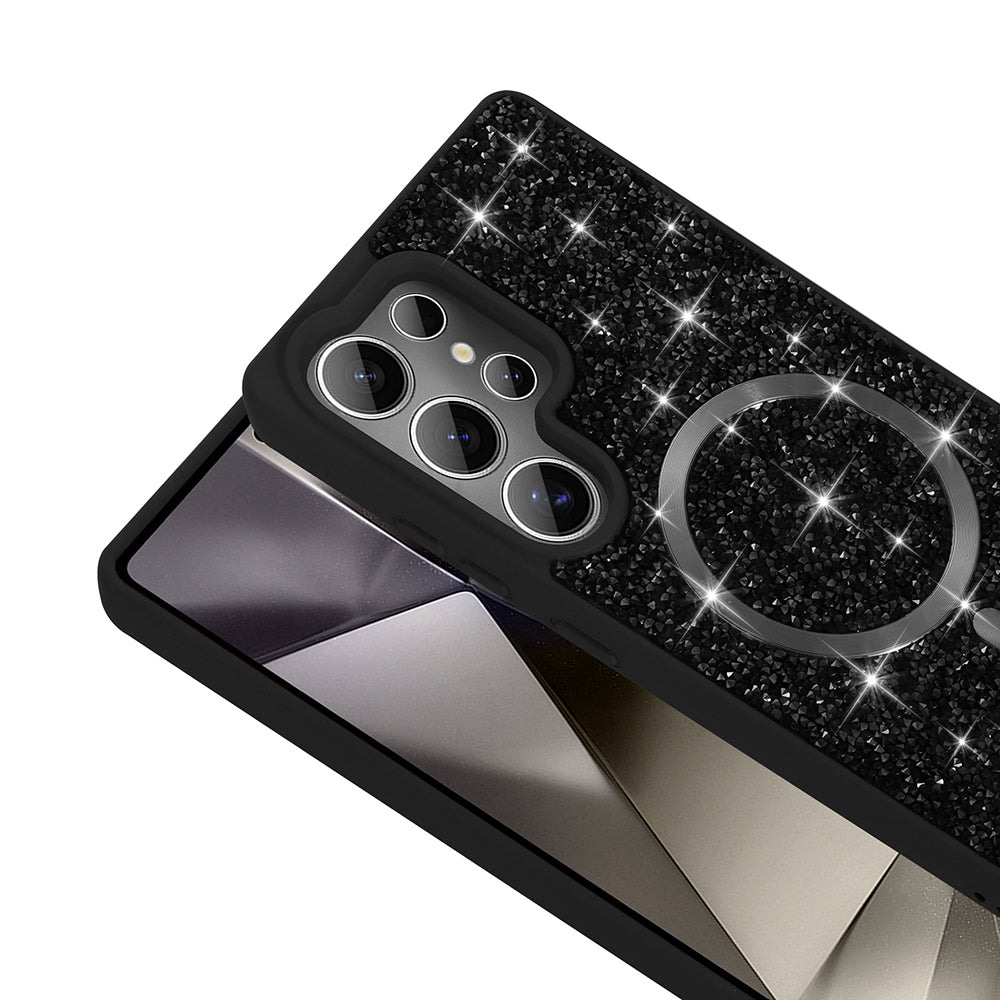 Galaxy S26 Ultra Kılıf Pırlanta Tasarımlı M-safe Şarj Özellikli Zore Mozaik Silikon Kılıf