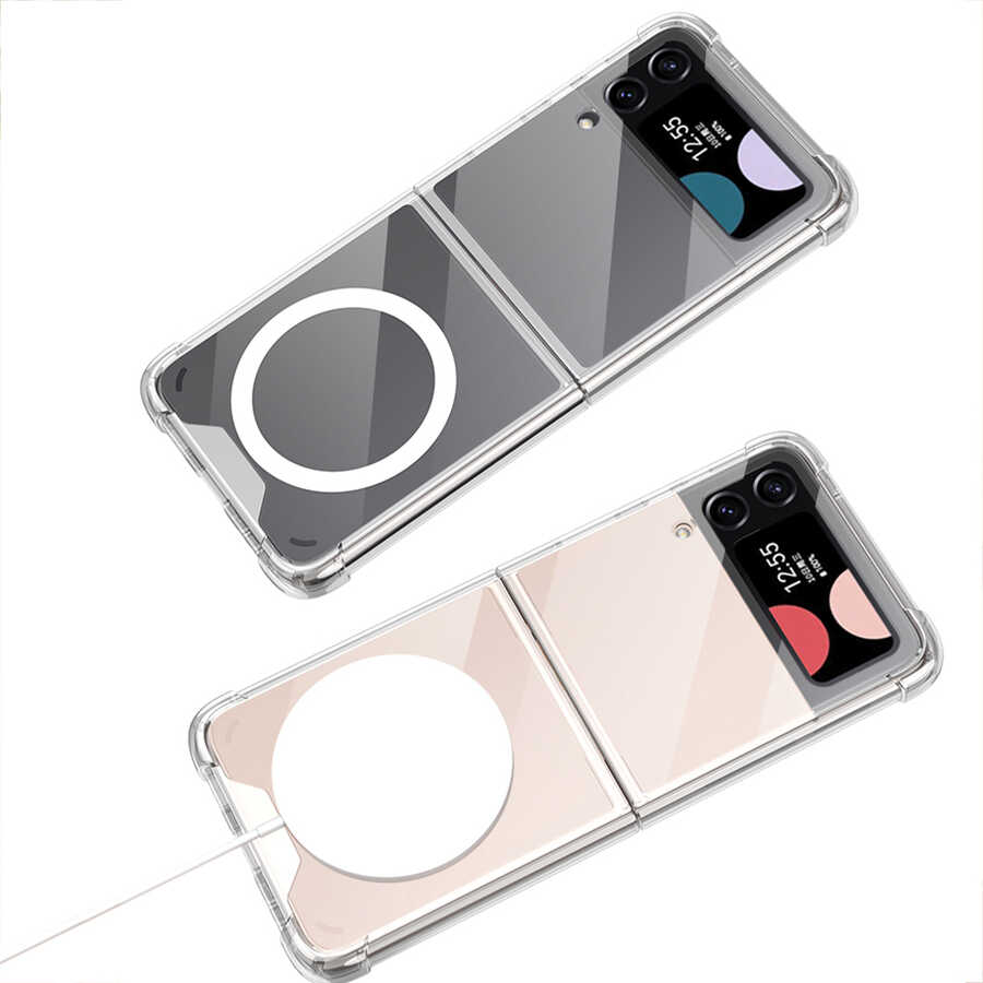 Galaxy Z Flip 4 Kılıf Wireless Şarj Özellikli Airbagli Zore Kıpta Anti Shock M-safe Kılıf