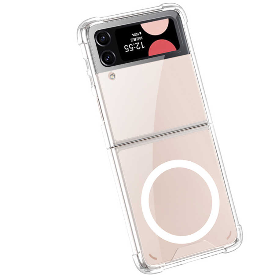 Galaxy Z Flip 4 Kılıf Wireless Şarj Özellikli Airbagli Zore Kıpta Anti Shock M-safe Kılıf