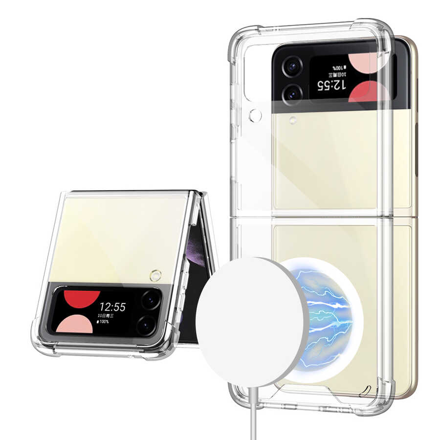 Galaxy Z Flip 4 Kılıf Wireless Şarj Özellikli Airbagli Zore Kıpta Anti Shock M-safe Kılıf