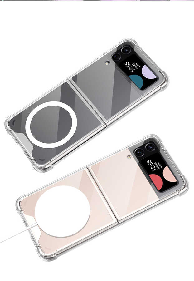Galaxy Z Flip 4 Kılıf Wireless Şarj Özellikli Airbagli Zore Kıpta Anti Shock M-safe Kılıf