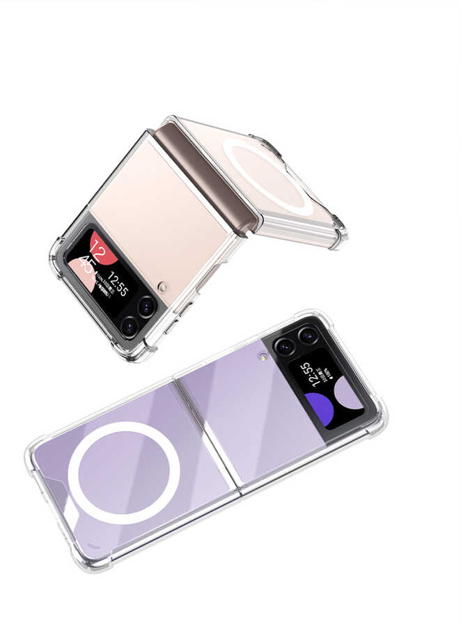 Galaxy Z Flip 4 Kılıf Wireless Şarj Özellikli Airbagli Zore Kıpta Anti Shock M-safe Kılıf