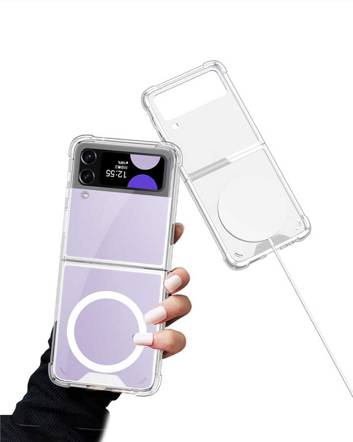 Galaxy Z Flip 4 Kılıf Wireless Şarj Özellikli Airbagli Zore Kıpta Anti Shock M-safe Kılıf