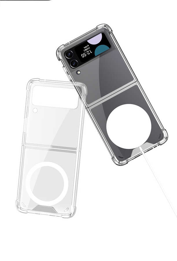 Galaxy Z Flip 4 Kılıf Wireless Şarj Özellikli Airbagli Zore Kıpta Anti Shock M-safe Kılıf