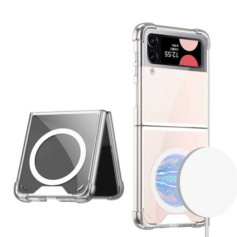 Galaxy Z Flip 4 Kılıf Wireless Şarj Özellikli Airbagli Zore Kıpta Anti Shock M-safe Kılıf