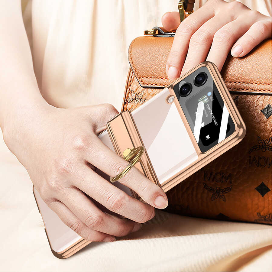 Galaxy Z Flip 4 Kılıf Zore Kıpta Yüzüklü Lens Korumalı Kılıf