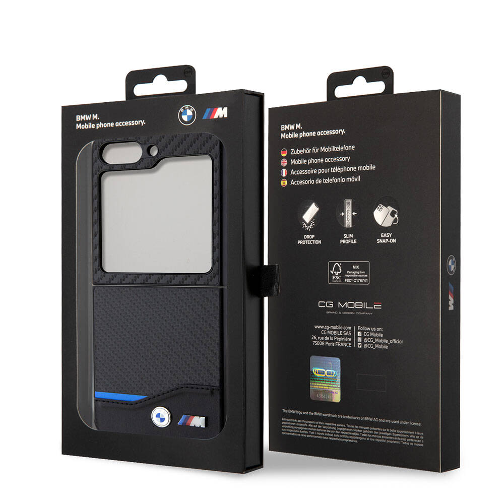 Galaxy Z Flip 5 Kılıf BMW Orijinal Lisanslı M Logolu PU Karbon Kılıf