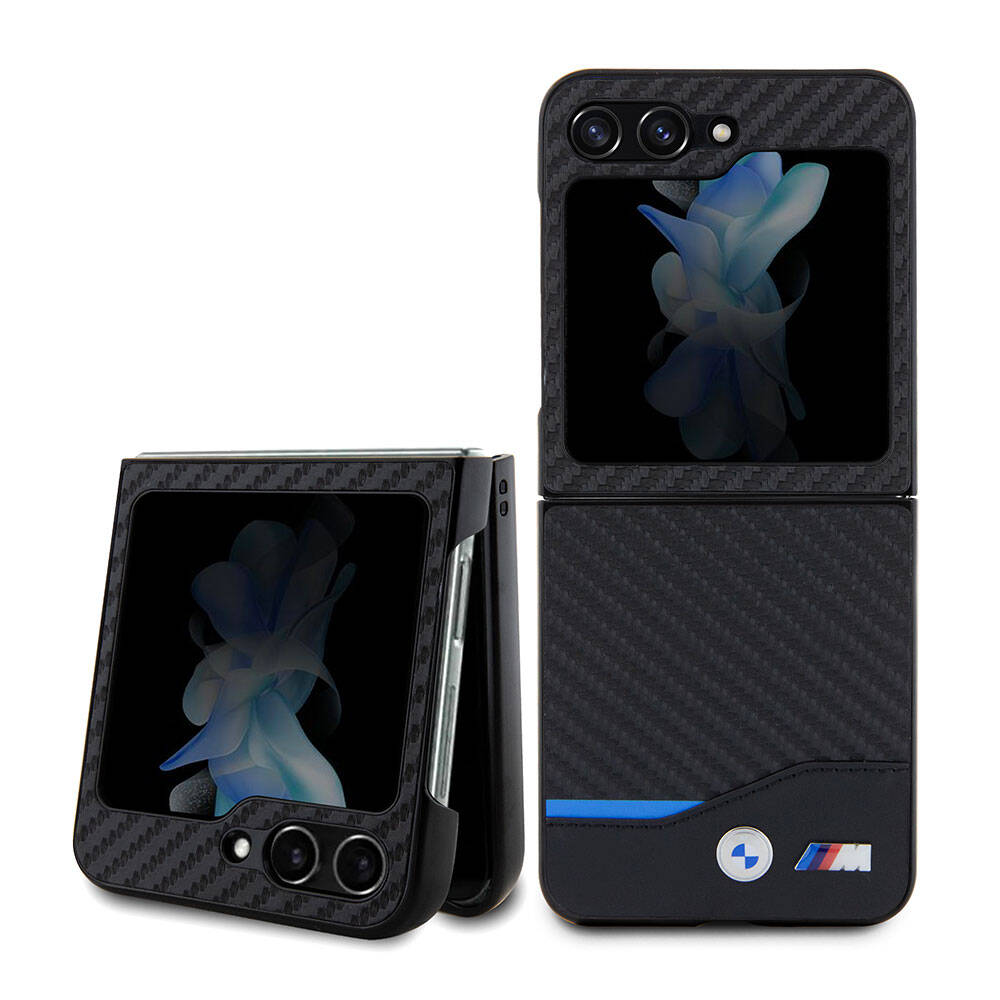Galaxy Z Flip 5 Kılıf BMW Orijinal Lisanslı M Logolu PU Karbon Kılıf