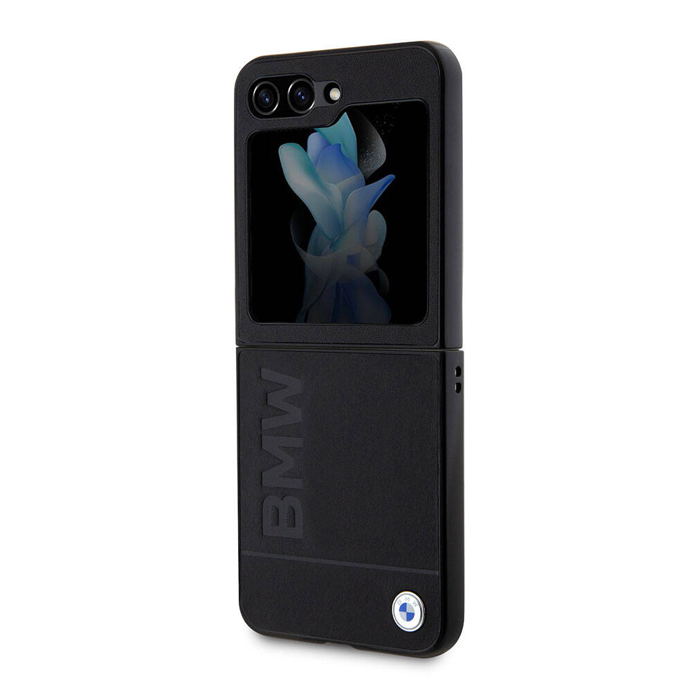 Galaxy Z Flip 5 Kılıf BMW Orijinal Lisanslı Sıcak Damga Logolu Deri Kılıf