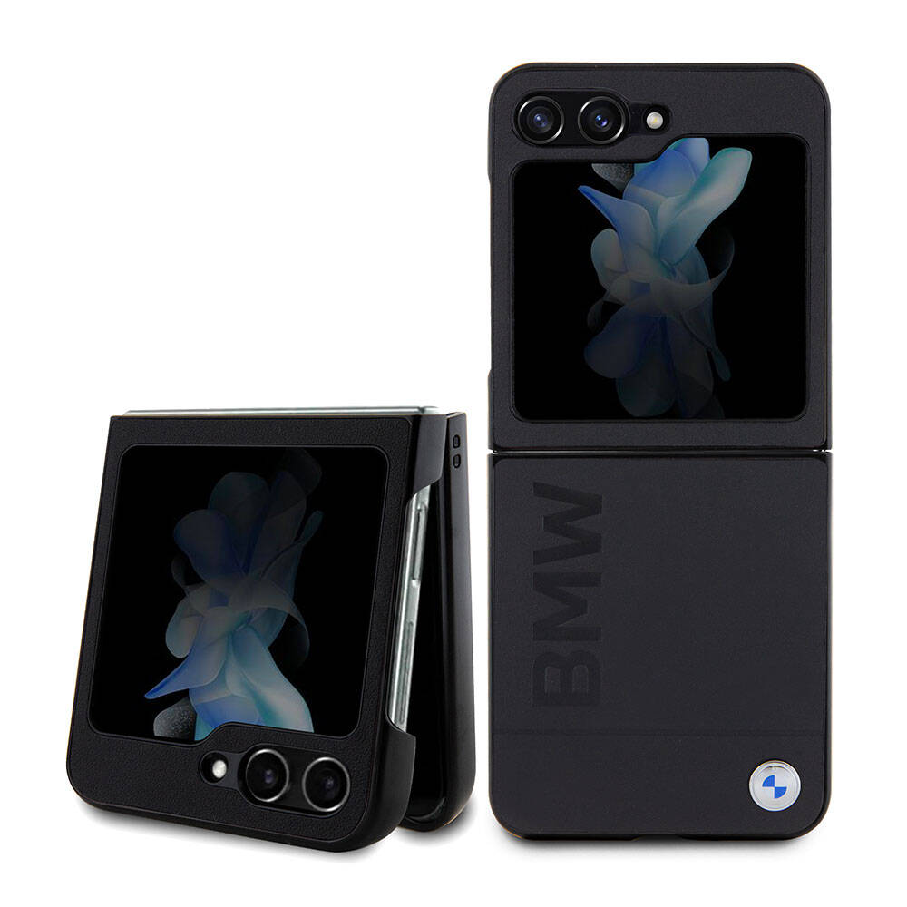 Galaxy Z Flip 5 Kılıf BMW Orijinal Lisanslı Sıcak Damga Logolu Deri Kılıf