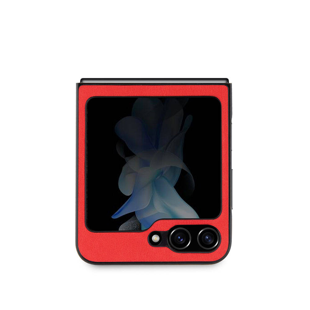 Galaxy Z Flip 5 Kılıf Ferrari Orijinal Lisanslı PU Deri Metal Logolu Multi Çizgili Kılıf