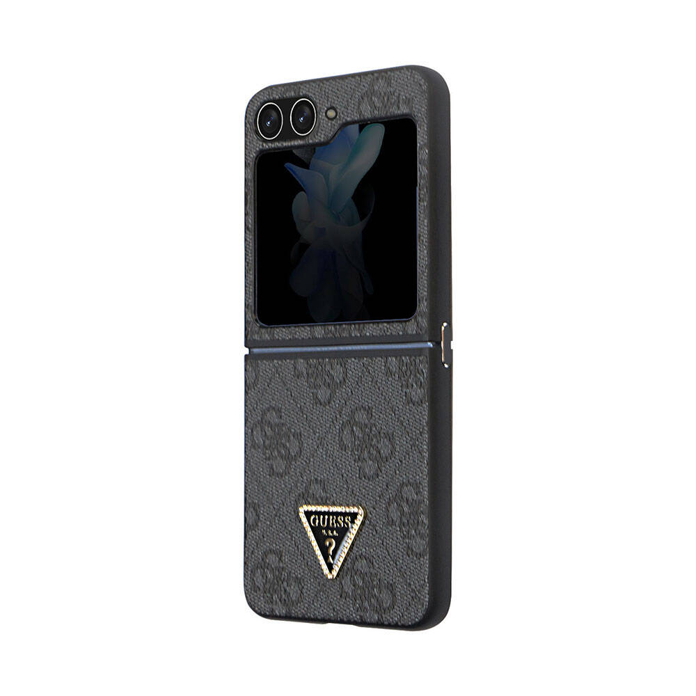 Galaxy Z Flip 5 Kılıf Guess Orijinal Lisanslı PU Deri Taşlı Üçgen Logo 4G Desenli Strass Kılıf