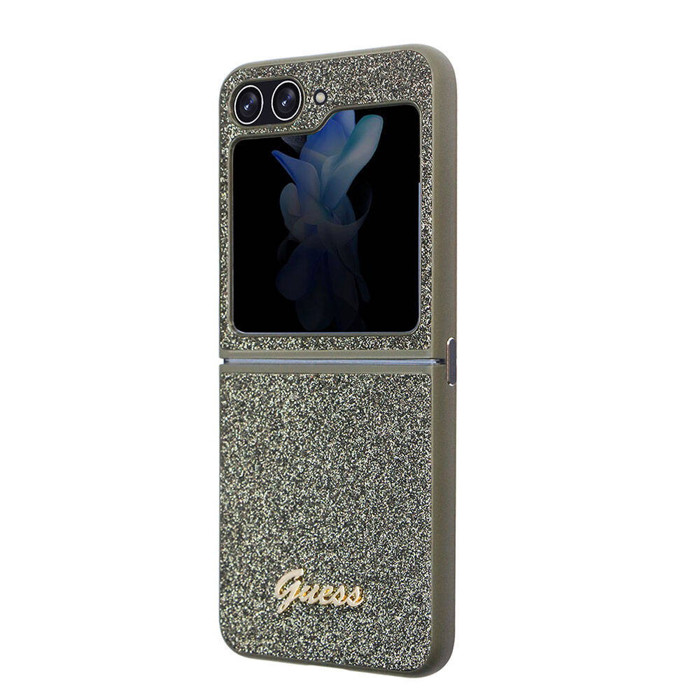 Galaxy Z Flip 5 Kılıf Guess Orijinal Lisanslı Yazı Logolu Glitter Flakes Kılıf