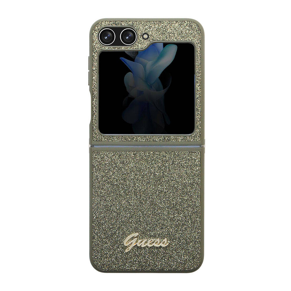 Galaxy Z Flip 5 Kılıf Guess Orijinal Lisanslı Yazı Logolu Glitter Flakes Kılıf