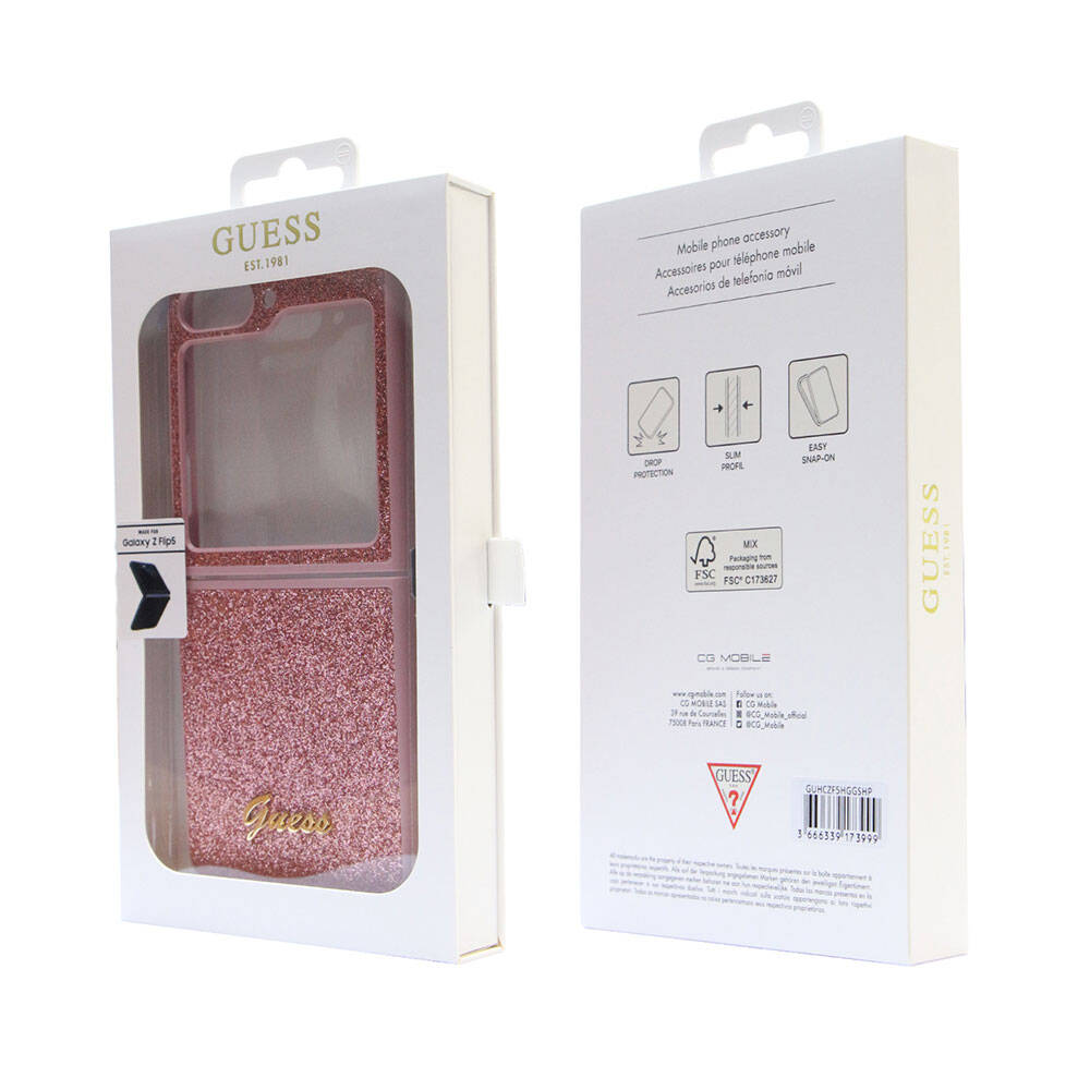 Galaxy Z Flip 5 Kılıf Guess Orijinal Lisanslı Yazı Logolu Glitter Script Kılıf