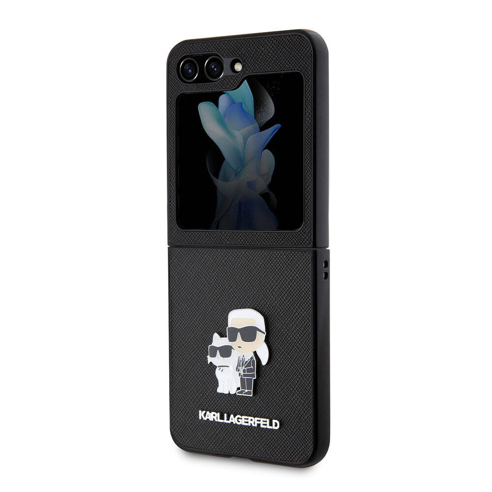Galaxy Z Flip 5 Kılıf Karl Lagerfeld Orijinal Lisanslı K&C Metal Logolu Saffiano Kılıf