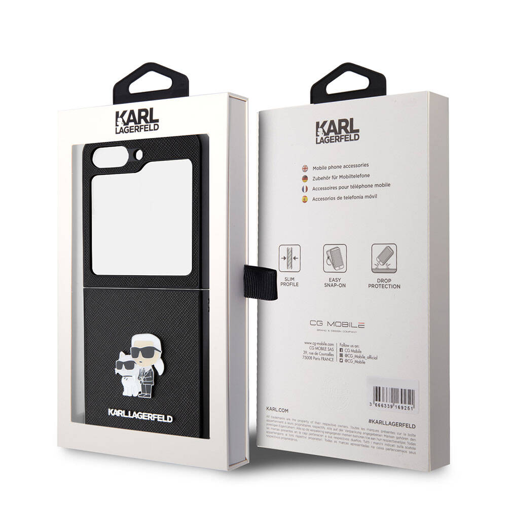 Galaxy Z Flip 5 Kılıf Karl Lagerfeld Orijinal Lisanslı K&C Metal Logolu Saffiano Kılıf