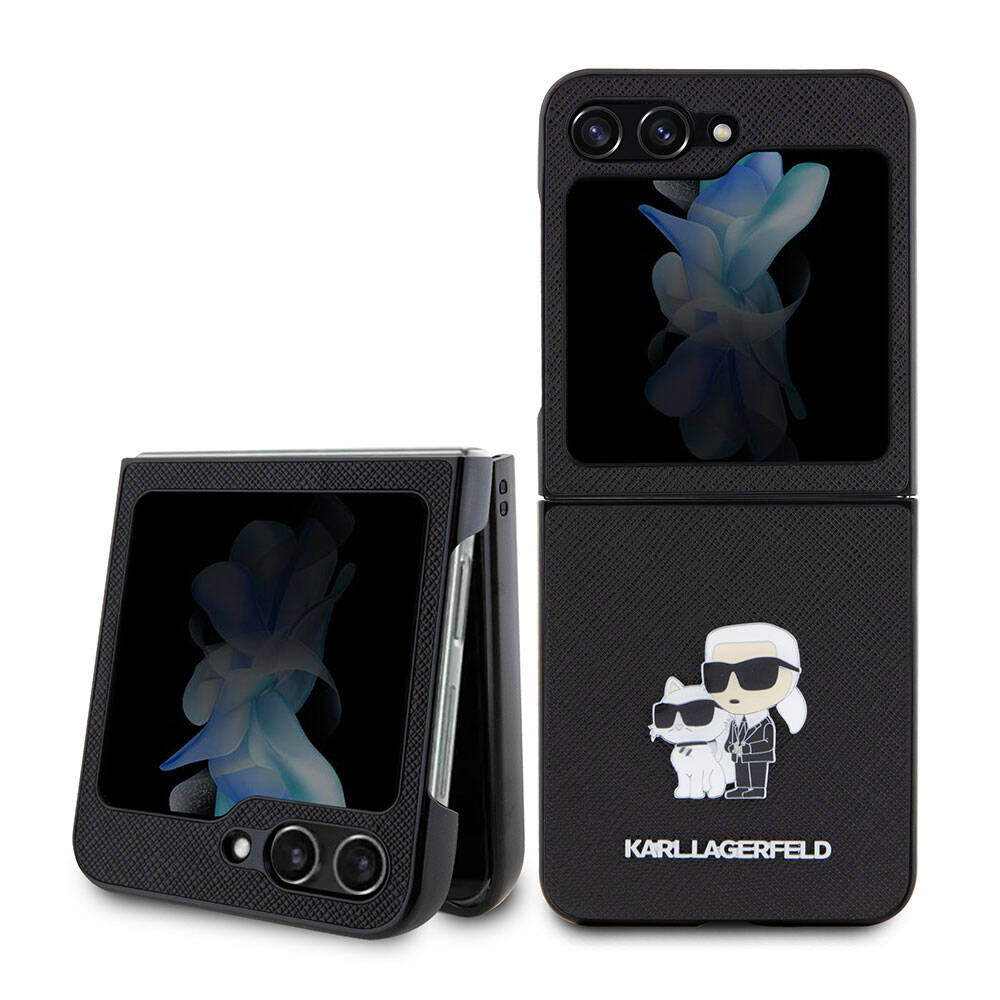 Galaxy Z Flip 5 Kılıf Karl Lagerfeld Orijinal Lisanslı K&C Metal Logolu Saffiano Kılıf