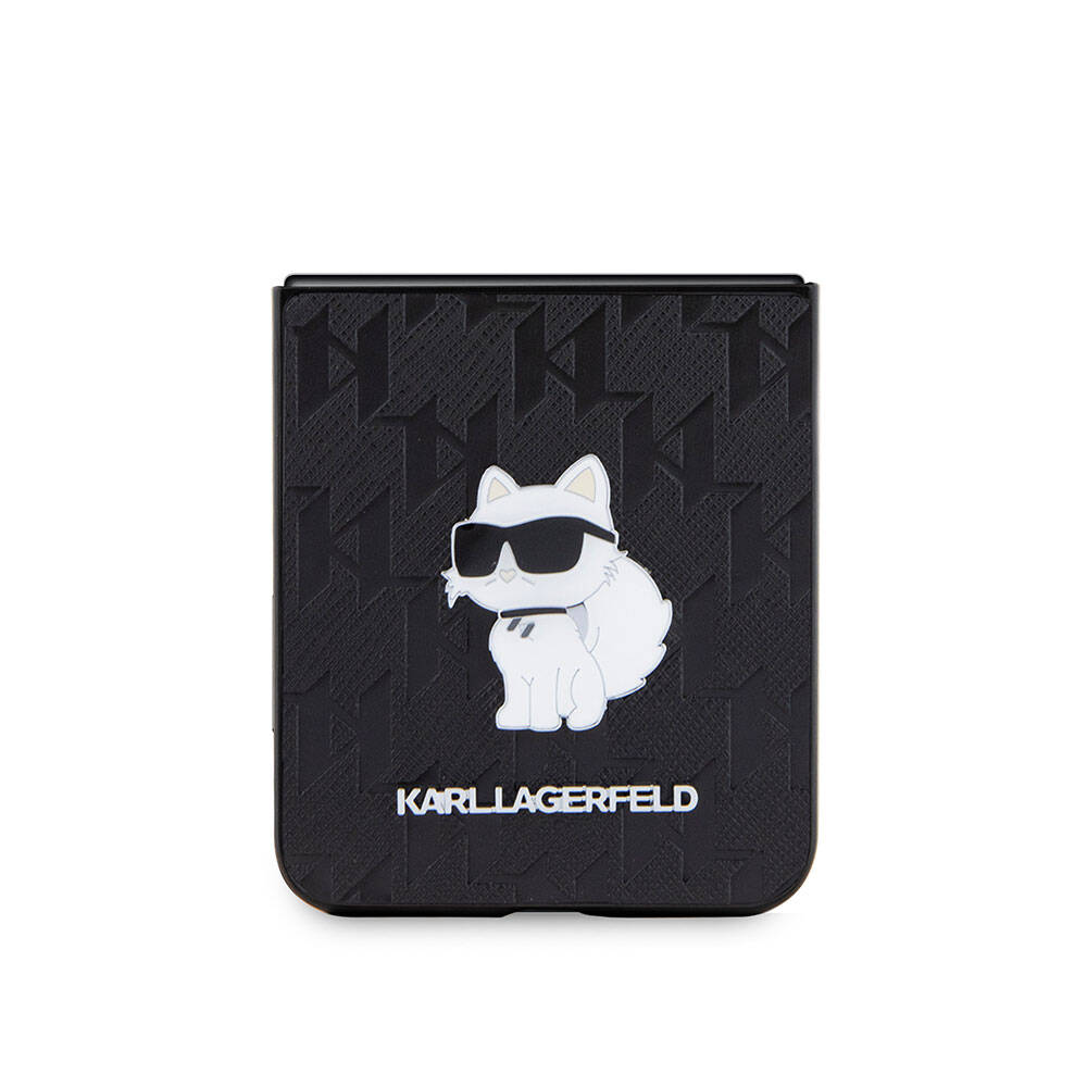 Galaxy Z Flip 5 Kılıf Karl Lagerfeld Orijinal Lisanslı KL Desenli Choupette İkonik Saffiano Kılıf
