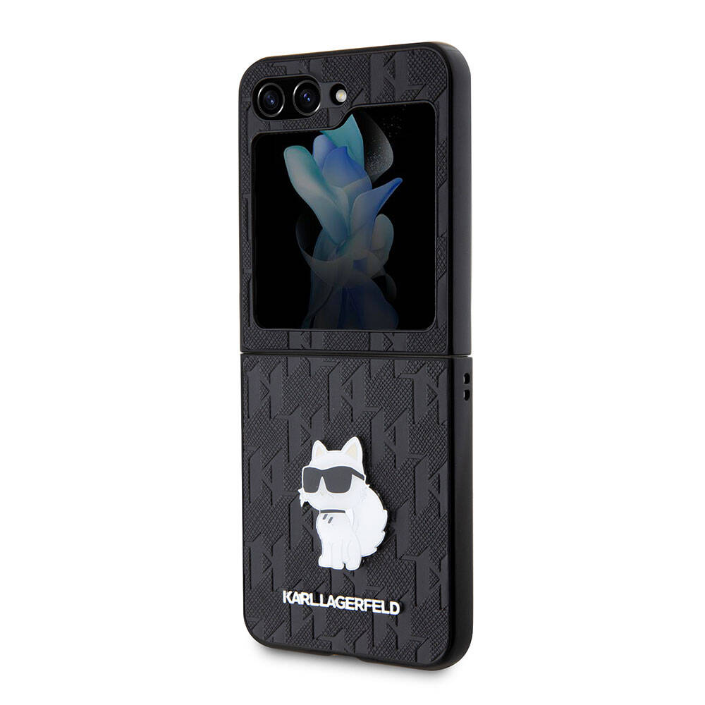 Galaxy Z Flip 5 Kılıf Karl Lagerfeld Orijinal Lisanslı KL Desenli Choupette İkonik Saffiano Kılıf
