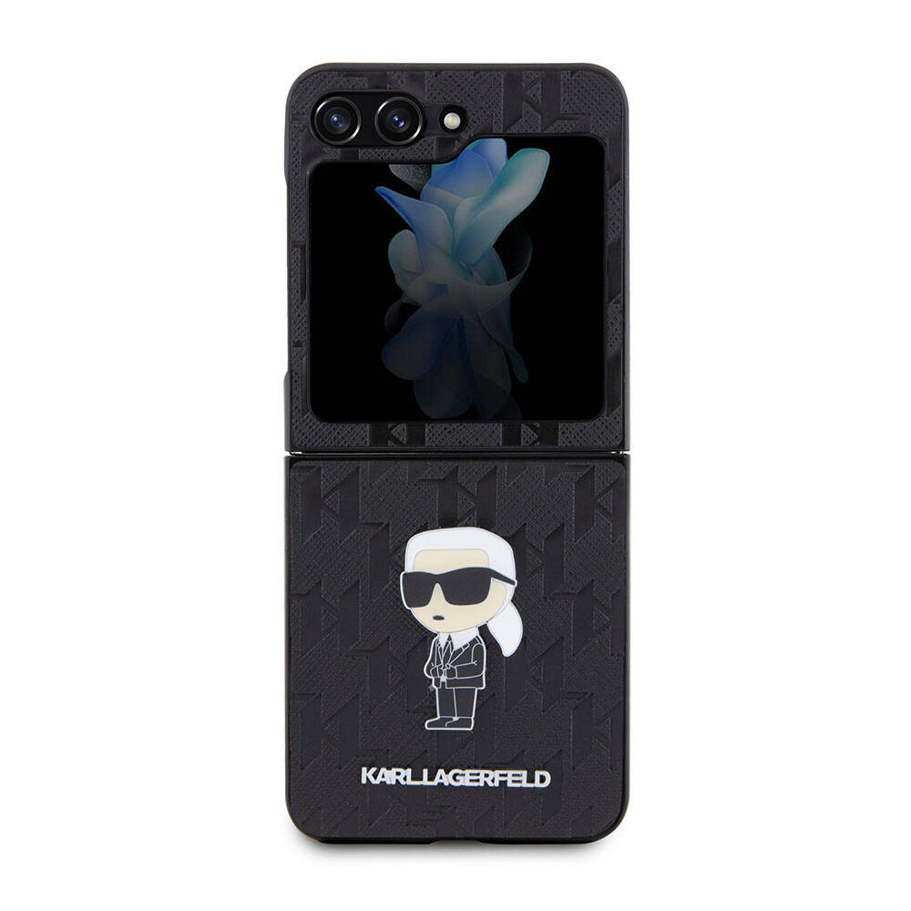 Galaxy Z Flip 5 Kılıf Karl Lagerfeld Orijinal Lisanslı KL Desenli Karl İkonik Saffiano Kılıf