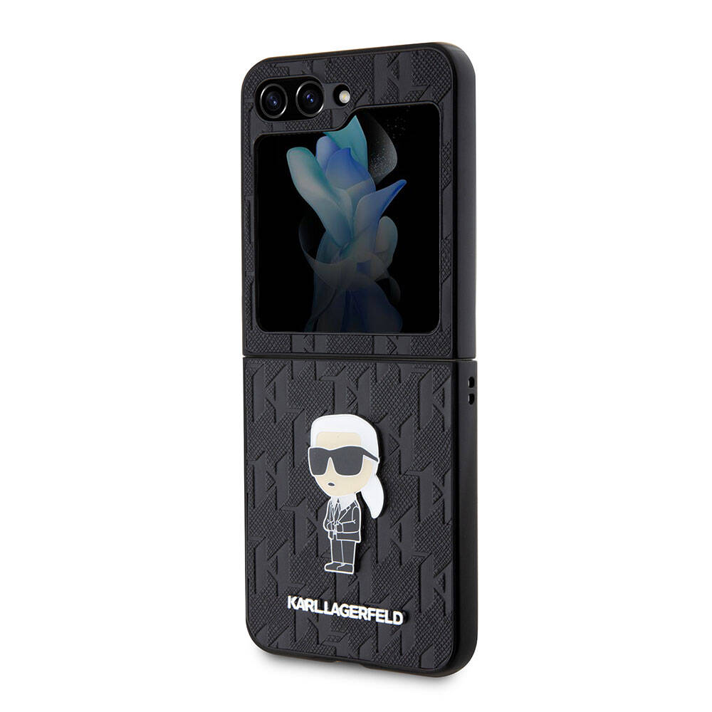 Galaxy Z Flip 5 Kılıf Karl Lagerfeld Orijinal Lisanslı KL Desenli Karl İkonik Saffiano Kılıf