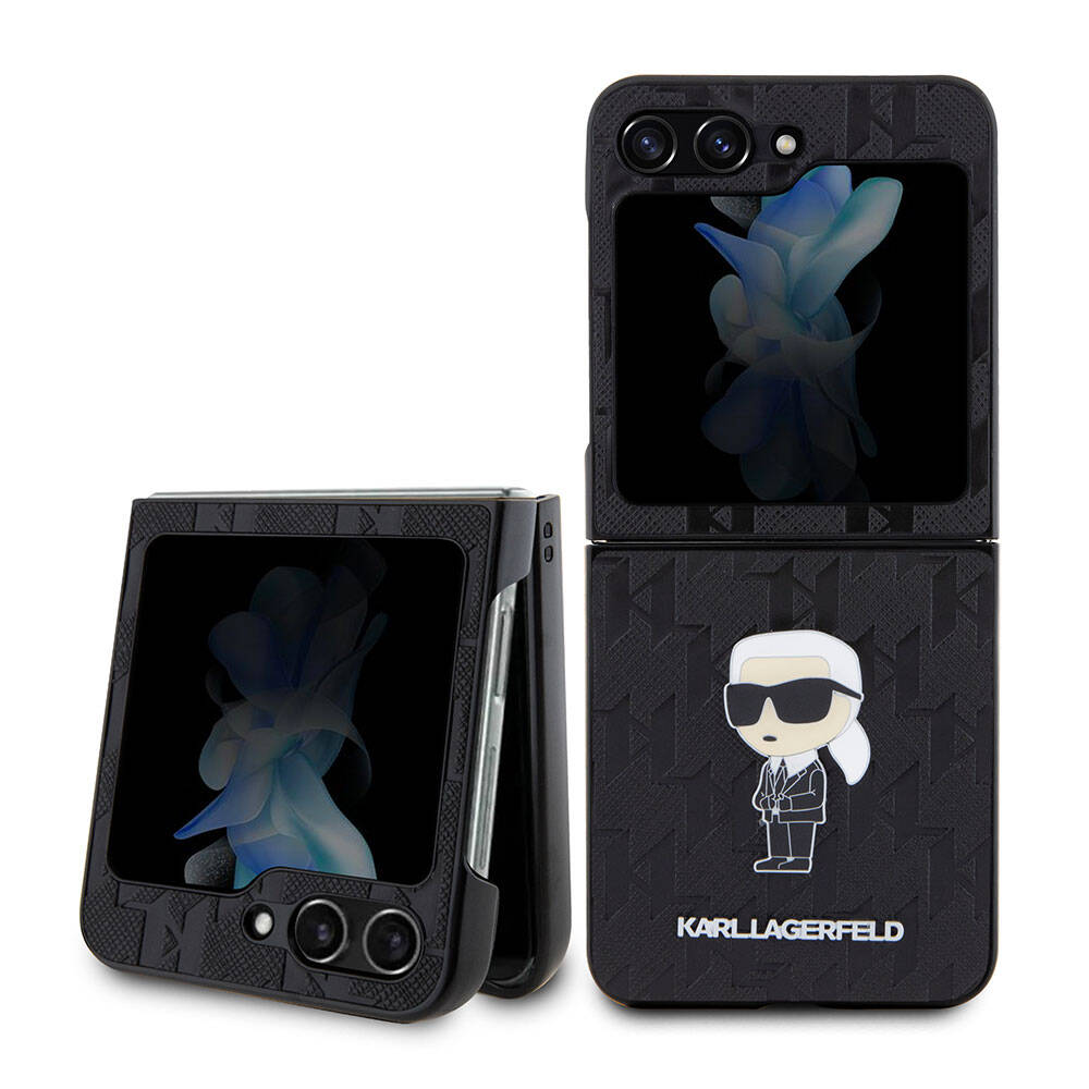 Galaxy Z Flip 5 Kılıf Karl Lagerfeld Orijinal Lisanslı KL Desenli Karl İkonik Saffiano Kılıf