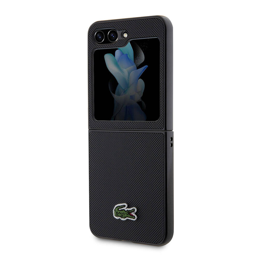Galaxy Z Flip 5 Kılıf Lacoste orijinal Lisanslı PU Pike Desenli Arka Yüzey İkonik Timsah Dokuma Logolu Kılıf