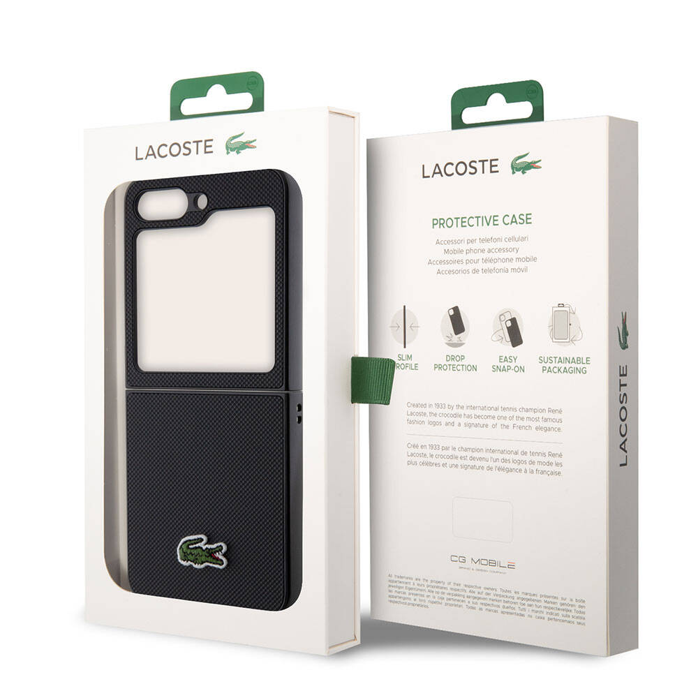 Galaxy Z Flip 5 Kılıf Lacoste orijinal Lisanslı PU Pike Desenli Arka Yüzey İkonik Timsah Dokuma Logolu Kılıf