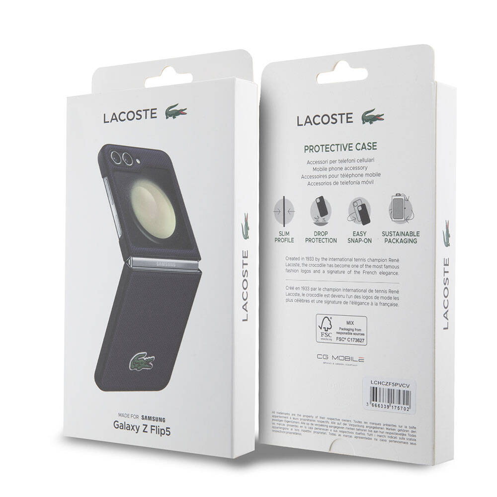 Galaxy Z Flip 5 Kılıf Lacoste orijinal Lisanslı PU Pike Desenli Arka Yüzey İkonik Timsah Dokuma Logolu Kılıf