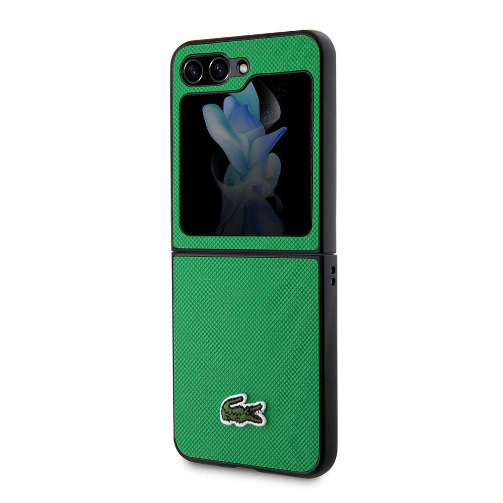 Galaxy Z Flip 5 Kılıf Lacoste orijinal Lisanslı PU Pike Desenli Arka Yüzey İkonik Timsah Dokuma Logolu Kılıf