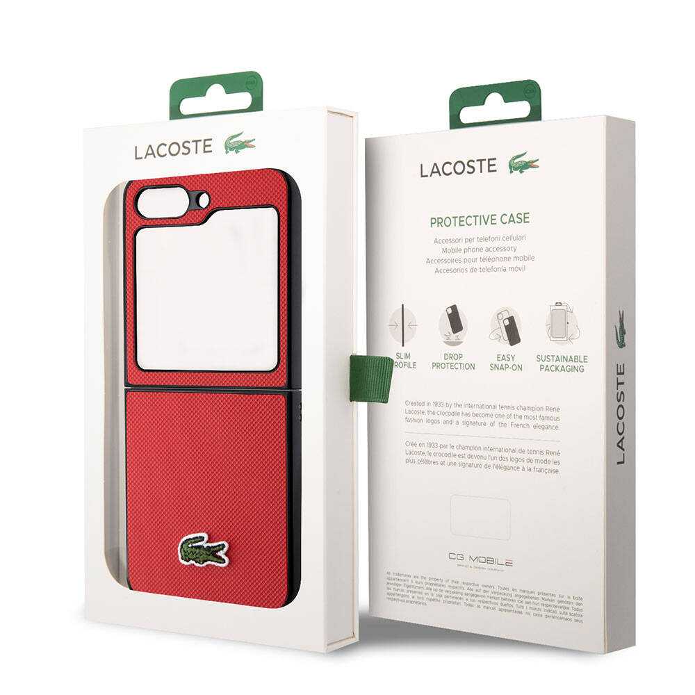 Galaxy Z Flip 5 Kılıf Lacoste orijinal Lisanslı PU Pike Desenli Arka Yüzey İkonik Timsah Dokuma Logolu Kılıf